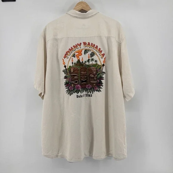 Tommy Bahama Isle of Tiki Embroidered Short Sleeve Silk Graphic Shirt XXL Rare - Picture 3 of 9